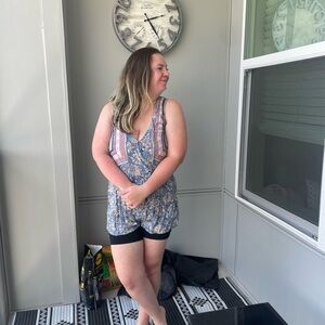 Blue and pink romper